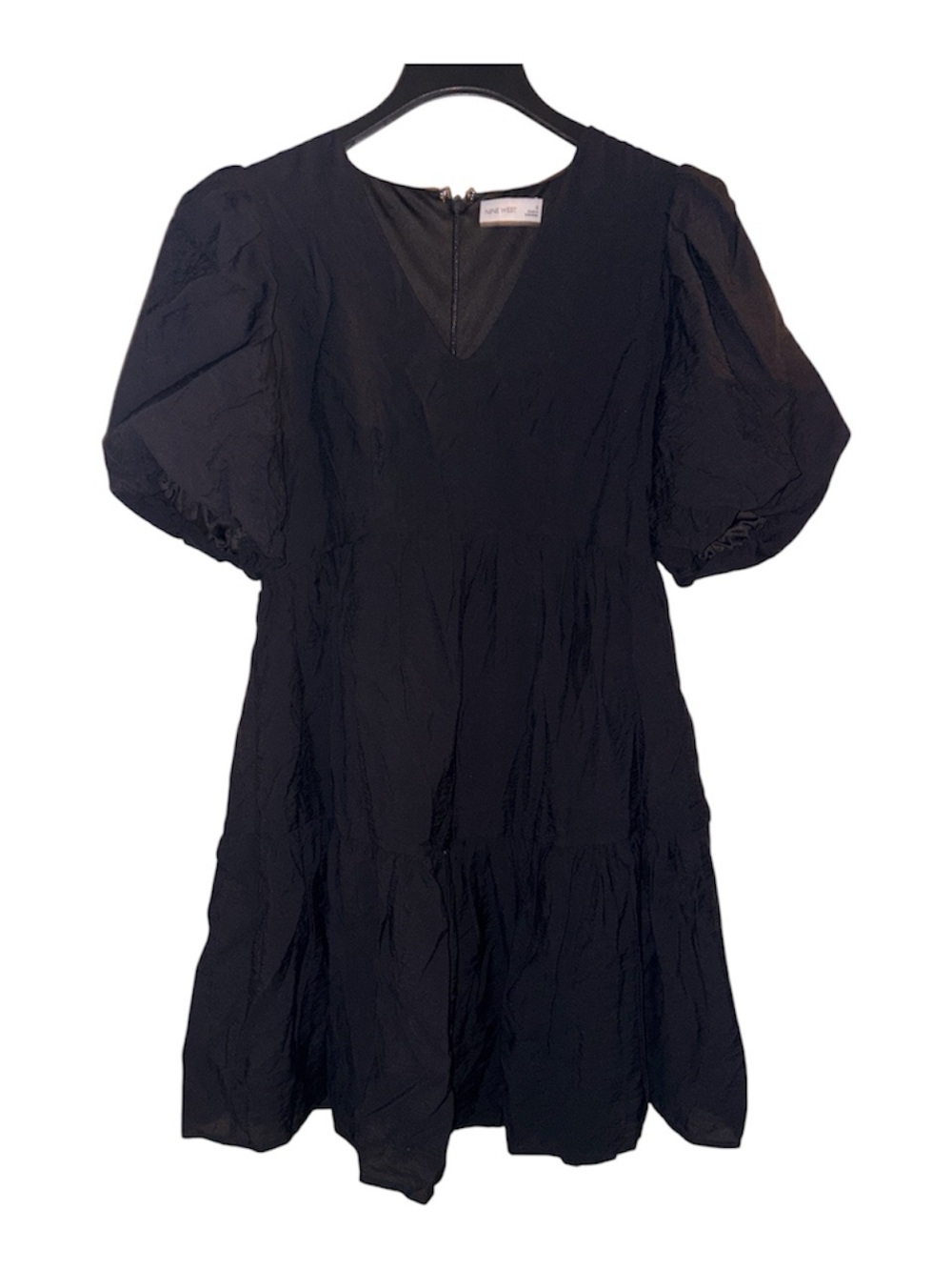 Nine West size small Black Puff Sleeve Tiered V-Neck Mini Dress
